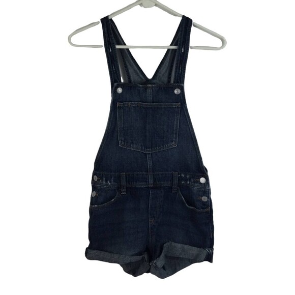 Old Navy Shortalls Overalls Cuffed Blue Denim Jeans Cotton Girls Size XL 14 - Picture 1 of 5